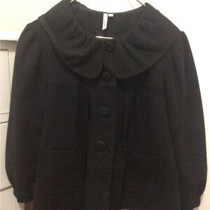 Black Button-Up Coat with Peter Pan Collar